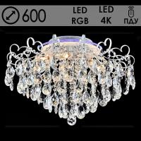 Люстра XE4024/7 WT+SVPN серебристая патина/хрусталь 7х40W E14+8W LED RGB d600 h420 ПДУ, HN22