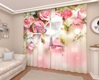 Фотошторы "Розы и бабочки". размер 150х260 см-2 шт.. габардин   3589617 АКЦИЯ ***