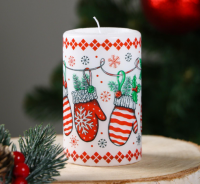 Свеча цилиндр "С Новым годом! Варежки", 6х 10 см, графика 5369564