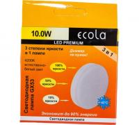 Ecola GX53 св/д 3 ступени димм. 10W 6000K 6K (шаг 100%/50%/10%) 27x75 матов. Premium T5CD10ELC