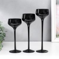 Подсвечник стекло "Бокал-креманка" чёрный набор 3 шт h- 20, 23, 26х12х12 см   4543422