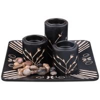 Комплект подарочный 4 предмета: подставка 22.5*22.5 см + 3 подсвечника D6*H9/6/6 см***