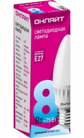 ЛАМПА СВЕТОДИОДНАЯ (LED)  "ОНЛАЙТ" C37  СВЕЧА  08W 4000 К  E27. МАТОВ.. ХОЛ. СВЕТ (10/100)  71 635