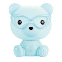 Camelion KD-890 C13 св-к св/д настольный Мишка в очках 3W(160lm) 4000K сенсор, голубой, 220V/5V USB
