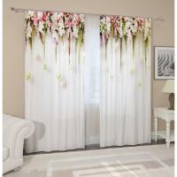 Комплект штор "Цветы на белом фоне". 145 х 260 см. 2 шт. габардин. п/э  1782462 АКЦИЯ ***