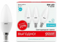 Лам Gauss Elementary Led свеча 6W/Е14/27 (LD33116) (1/10/50)