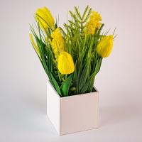 Композиция/цветы 263 Мимоза желтый+тюльпан желтый/ящик 90х90х260