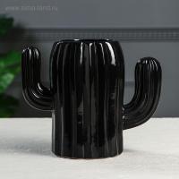 Ваза настольная "Кактус", глазурь, цвет черный, 16 см, керамика