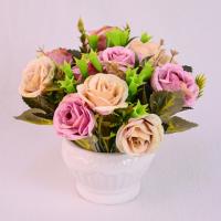 Композиция/цветы 031 Роза+колокольчик персик-роз/белый 120*90*90