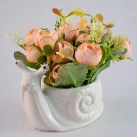 Композиция/цветы 106 Букет камелия+космея персик/улитка 150х130х130