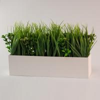 Композиция/цветы 254 Спирей зеленый+осока/ящик белый 350x80x250