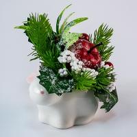 Композиция/цветы 187 Новый год Заяц с яблоком зеленый/белый 170x100x70