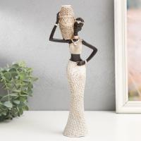 Сувенир полистоун "Африканка с плетёным кувшином" белый 28х11х5,5 см   9604712